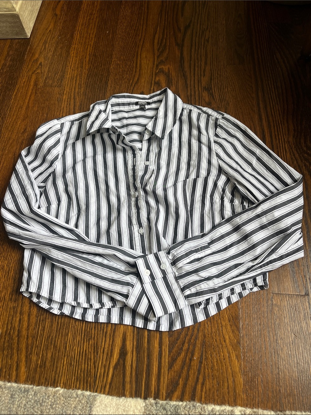 Express Black and White Vertical Stripe Button-Down Shirt